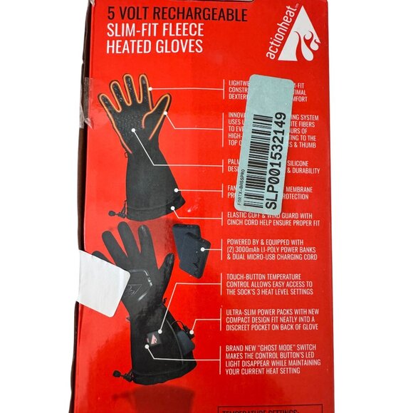 Action Heat 5 Volt Rechargeable Size XL Men’s Slim Fit Fleece Heated Gloves NWB - Picture 3 of 8